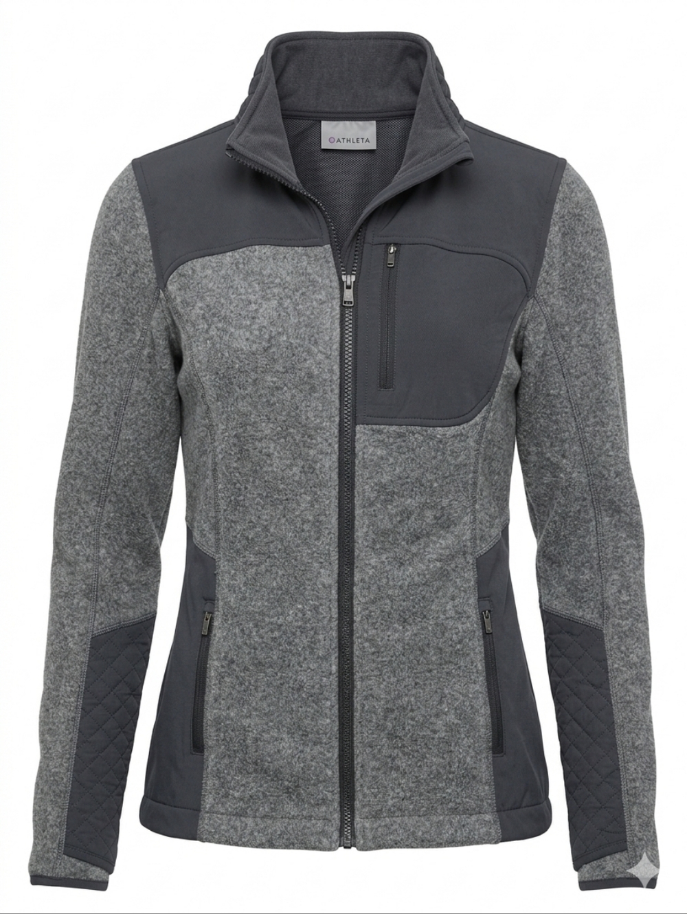 Athleta Grey Hybrid Full Zip Jacket Quilted Sleeves Fleece Size S Small PTP 17"